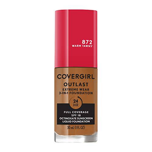 Covergirl Outlast Extreme Wear 3-in-1 Full Coverage Liquid Foundation, SPF 18 Sunscreen, Warm Tawny, 1 Fl. Oz.