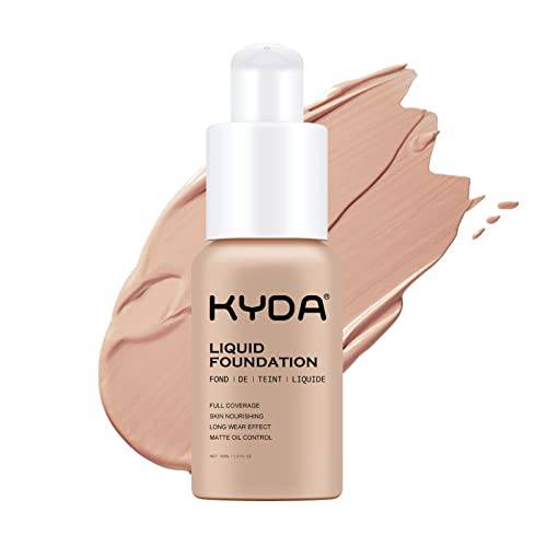 KYDA Matte Liquid Foundation, Full Coverage Concealer Foundation Cream, Oil Control Long Wear Lightweight Foundation Makeup-102 Nude
