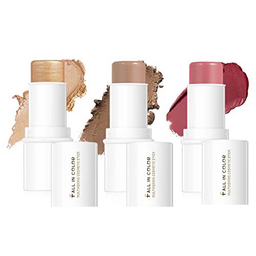 Makeup Sticks Kit,Cream Blush Stick Matte Multi Stick Makeup for Cheeks, Eyes and Lips,Blush, Highlighter & Contour (02+04+05)