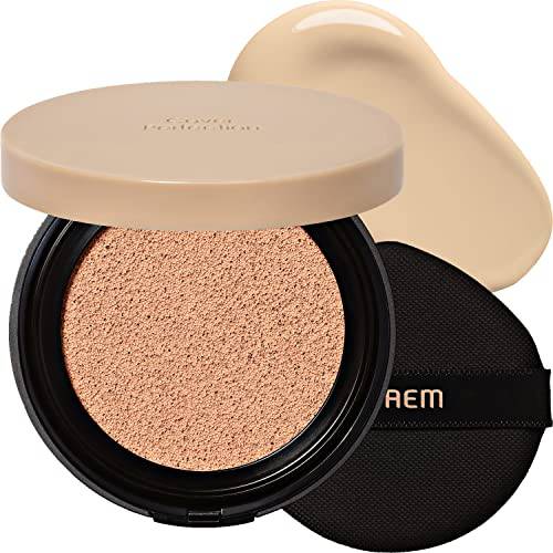 the SAEM Cover Perfection Concealer Cushion With 56 Hours Natural Finish 1.5 Natural Beige - Full Coverage Moisturizing Concealer With 16 Times More Cover Particles - Pore Minimizing Foundation For All Skin Types, 0.4oz.