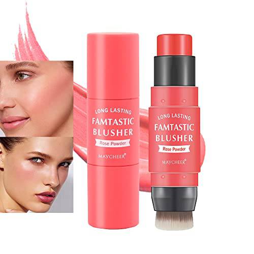 Smoother Moisturizing Cream Face Blush Stick with Brush,Multi Stick for Cheek Blush & Lip Tint & Eyeshadow Makeup,Lightweight, Easy To Use On The Go, All Day Wear, Blends Effortlessly, Gifts for All Skin (rose red)