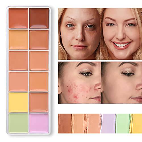 SUMEITANG Color Correcting Concealer Palette, 12 Colors Face Camouflage Contour Cream Palette, Facial Primer Conceals Dark Circles, Skin Tone Correcting, Blemishes&Redness-Full Coverage Make Up Plate