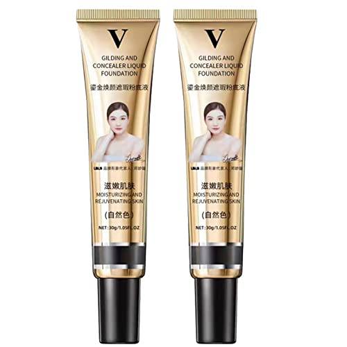 2Pcs Concealer Foundation Tender the Skin Foundation, Full Coverage Foundation , Waterproof Lasting Nude Makeup Moisturizing Pigment CC Cre Liquid Foundation (Natural)