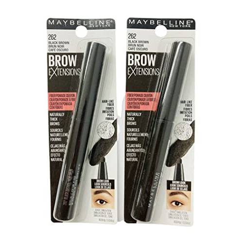 Pack of 2 Maybelline New York Brow Extensions Fiber Pomade Crayon Eyebrow Makeup, Black Brown 262