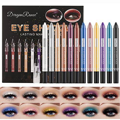 Sitovely 12 Pcs Matte Eyeshadow Stick Set with Sharpener Cap, Long Lasting Pearly Sparkle Glitter Eyeshadow Pencil Shimmer Metallic Eye Shadow Makeup