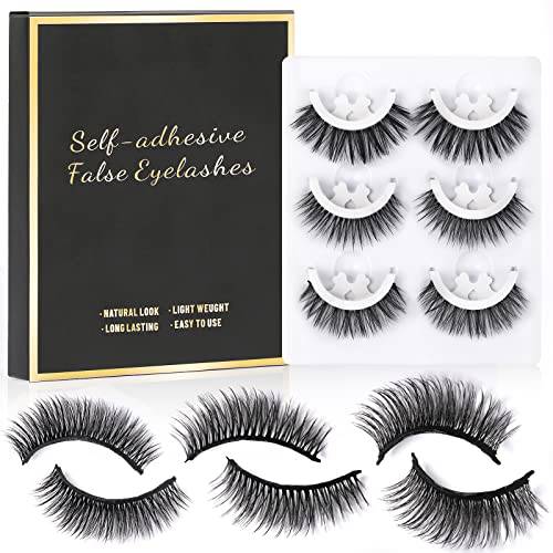 3 Pairs Reusable Self-Adhesive Eyelashes No Eyeliner or Glue Needed False Lashes Stable and Easy to Put On Natural Look and Waterproof Fake Eyelashes Lazy Gift for Women