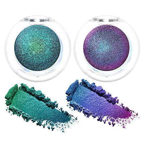 Evpct 2Pcs Duochrome MultiChrome Chameleon Eyeshadow Palette Set, Deep Purple Blue Sparkly Silky Smooth and High Pigment Shimmer Metallic Holographic Glitter Turquoise Eyeshadow mermaid Makeup Pallet Set,2g,(03&04)