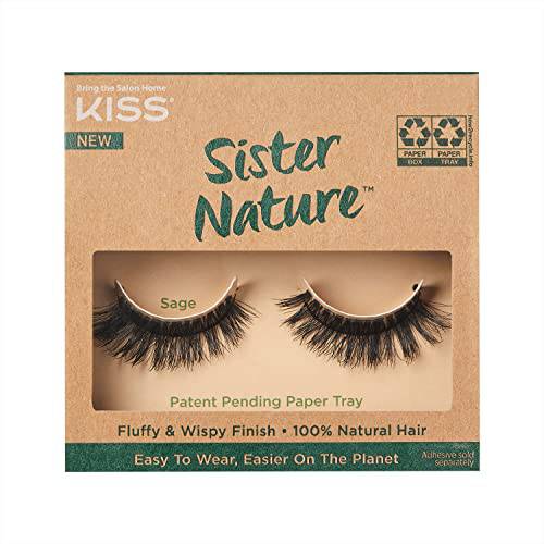 KISS Lashes Sister Nature False Eyelashes, Easy to Wear & Easier on the Planet, 100% Natural Hair, Wispy and Fluffy Lash Finish, Reusable - Sage, 1 Pair