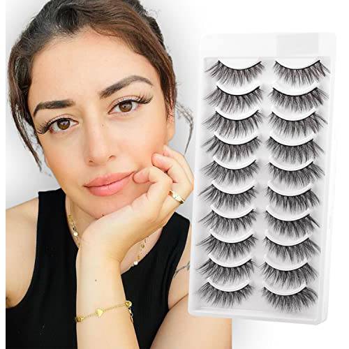 Parriparri Cat Eye Lashes Natural Look 10 Pairs 3D Wispy Faux Mink Eyelashes Light Volume Mink Lashes Reusable Fake Lashes Pack…