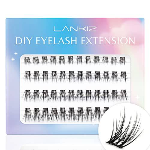 LANKIZ DIY Eyelash Extension, 48pcs Fluffy Individual Lash Extensions, Soft & Lightweight 10-16mm Mix Reusable Wide Band Cluster Lashes for Home use
