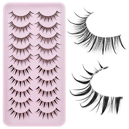 Ruairie Manga Lashes Natural Look 2 Styles Mixed Natural Lashes with Clear Band Spiky Wispy 3D False Eyelashes10 Pairs