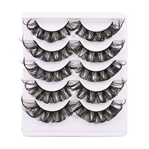 Ezreiily False Eyelashes Russian Volume Natural Look 3D Faux Mink Strip Lashes D Curly Fluffy Fake Eye Lashes Pack