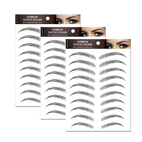 3 Sheets 4D Hair-Like Waterproof Eyebrow Tattoos Stickers Eyebrow Transfers Grooming Shaping Stickers in Arch Style for Women and Girls - 30 Pairs Black, BK-10465