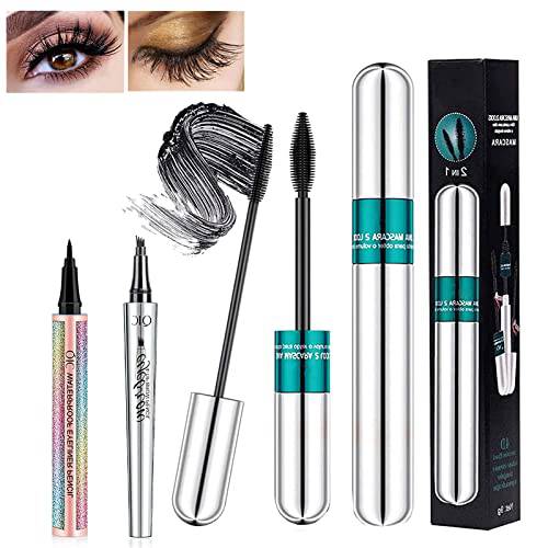 3 PCS Silk Fiber Mascara for Longer, 2 in 1 Vibely Mascara Voluminous Eyelashes,Natural Waterproof Smudge-Proof, All Day Exquisitely Long, Smudge-Proof Eyelashes with Eyeliner and Eyebrow Pencil (3 Pack)