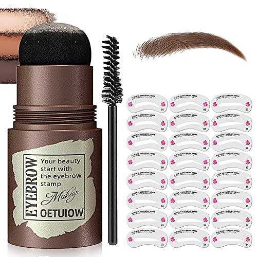 OETUIOW Eyebrow Stamp Stencil Kit - One Step Brow Stamp Shaping Kit Long-Lasting Waterproof, Eyebrow Makeup Perfect Brow Shape with 24 Reusable Eyebrow Stencils Medium Brown