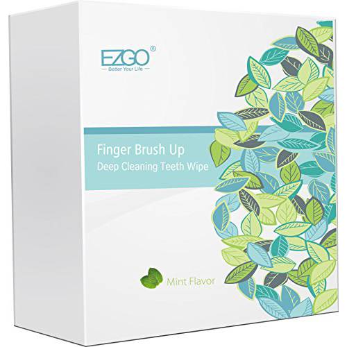 EZGO 100pcs Deep Cleaning Teeth Wipes Finger Brush Teeth Wipes Oral Brush Ups Latex Free Mint Flavor
