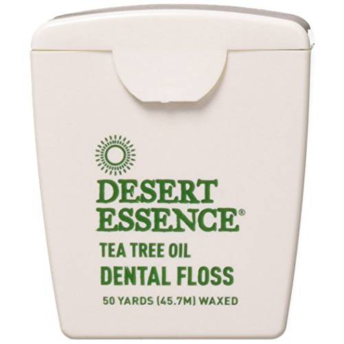 Desert Essence Tea Tree Oil Dental Floss - 50 Yards - Pack of 6 - Naturally Waxed w/Beeswax - Thick Flossing No Shred Tape - On The Go - Removes Food Debris Buildup - Cruelty-Free Antiseptic