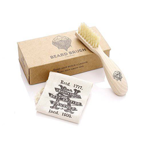 Kent BRD2 Boar Bristle Beard Brush for Men - Specially Cut Natural White Boar Bristle for Flawless Shaping and Grooming, Ergonomic Pistol-Like Grip Wood Handle, Dry or Wet Beard, Distributes Oils