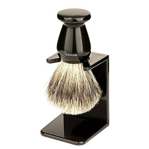 Edwin Jagger Best Badger Shaving Brush with Drip Stand, Imitation Ebony, Medium, Black