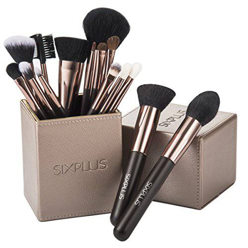 SIXPLUS Makeup Brushes Set, 15Pcs Coffee Professional Makeup Brush Set with Travel Case for Concealer Eyeshadow Foundation Powder Blush, Magnetic Storage Box, Guide, Covers, Best Make Up Brush Kit Gift for Women Girlfriend Mom