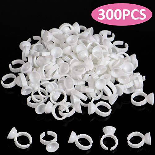 BTArtbox 300PCS Tattoo Rings Cups Disposable Glue Holder Plastic Tattoo Ink Pigment Ring Adhesive Makeup Rings Palette For Eyelash Extension Nail Art