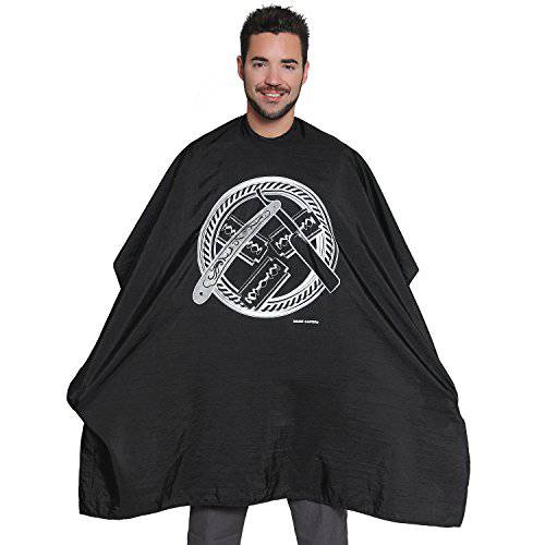 Mane Caper Barber Cape with Circular Design-Professional Nylon Salon Cape Has Perfect Fit Because Of The Snap Closure Excellent for Cutting Hair at Home, Barbershop or Hair Salon