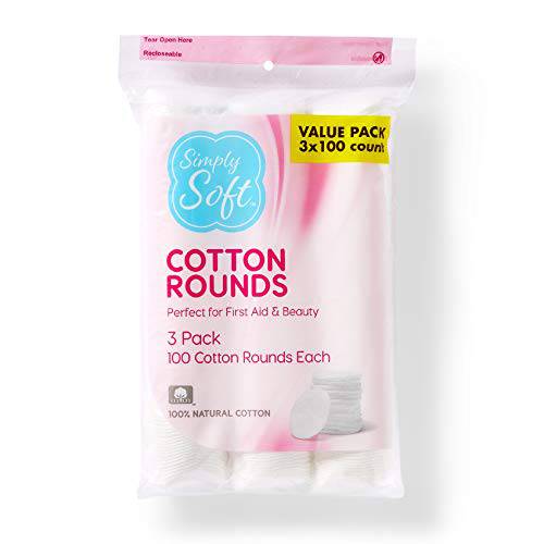 Simply Soft Cotton Rounds, 100% Cotton, Absorbent and Textured Cotton Pads are Lint Free, 300 Count