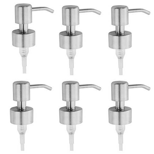 Cornucopia Stainless Steel Replacement Lotion Pump Parts, 28-400 (6 Pack) Silver Metal Soap Dispensers Fit Standard 8oz/16oz Boston Round Bottles