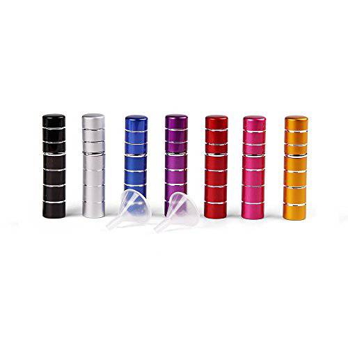 DE 7pcs 5ml Portable Mini Refillable Perfume Scent Aftershave Atomizer Empty Spray Bottle with 2 Funnel Filler for Travel Purse