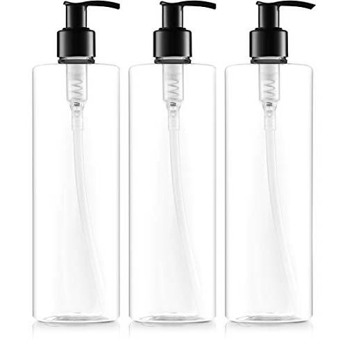 Bar5F Refillable Shampoo and Lotion Pump Bottles 16-Ounce Empty Crystal-Clear BPA Free Body Wash Moisturizer Face Cream Liquid Hand Soap 3-Pack