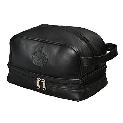 Bayfield Bags Mens Toiletry Bag Shaving Dopp Kit For Travel (Black) Bottom Storage Holds More (11x6x5)-Leather Toiletry Bag For Men-Bathroom Shower Bag For Grooming Mens Toiletries