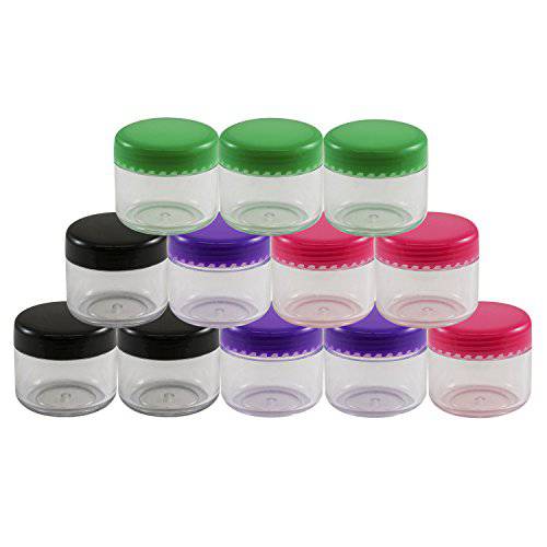 Houseables 20 Gram Jar, 20 ML Jar, 12 pcs, Multicolor, BPA Free, Cosmetic Sample Empty Container, Plastic, Round Pot Screw Cap Lid, Small Tiny 20g Bottle, for Make Up, Eye Shadow, Nails, Powder, Gems, Jewelry