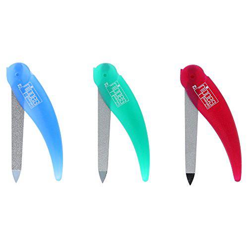 Nippes Folding Pocket Size Nail File Set with Buffers Quality Handmade in Solingen Germany Portable for Travel Pedicures Manicures Ergonomic Hand Grip Durable Metal Design Blue & Red Set [3 Pack]