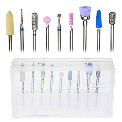 LANSEYQO Diamond Cuticle Nail Drill Bits Set 9Pcs, Rotary Burr Pedicure Tools Nail Files Electric Machine Accessory for Cuticle Clean Polishing, Nail Art Tools, Manicure Professional Salon or Home Use