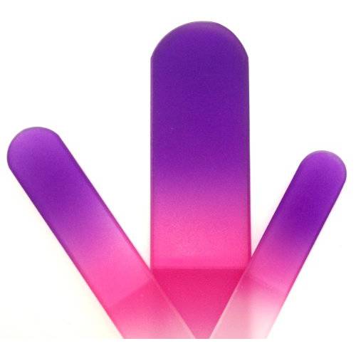 Soft ’N Style Crystal Glass Nail Files Manicure Set,3PCS Professional Nail File Manicure Pedicure Salon Nail File Glass for Women,Gradient Rainbow Color for Natural Nail Fingernail File- Small,Medium Pedicure File (Purple,Pink)