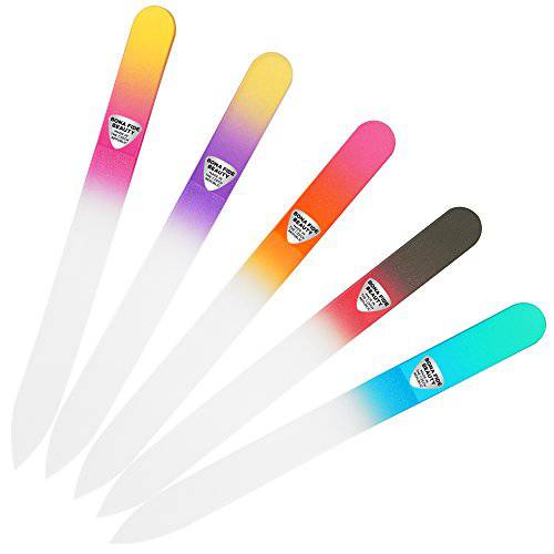 Glass Nail Files, Manicure Fingernail Files, Gentle Precision Filing, Expertly Shape Nails for a Smooth Finish - 5-Piece Bona Fide Beauty Premium Czech Glass Files