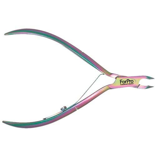 ForPro Titanium Cuticle Nipper, Stainless Steel Precision Blades, for Trimming Cuticles and Hangnails, ¼ Jaw, Rainbow Colored