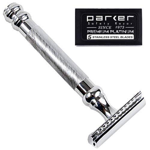 Parker 98R Ultra Heavy Weight Long Handle Double Edge Safety Razor & 5 Blades