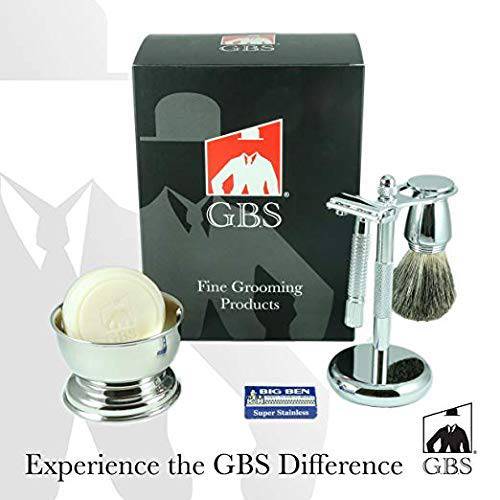 G.B.S Men’s Grooming Shaving kit For Wet Shaving Butterfly DE Safety Razor, Shaving Brush, Chrome Soap Bowl, Shaving Soap, Brush and Razor Stand With DE Blades