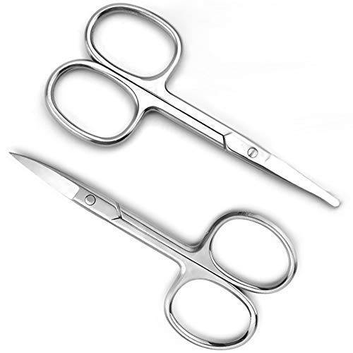 Moustache Trimmer,Eyebrow and Nose Hair Scissors For Men&Woman,Curved and Rounded Facial Hair Scissors - Moustache Scissor, Beard Trimming Scissors Beard Eyebrow Trimmer Scissors Stainless Steel Set A