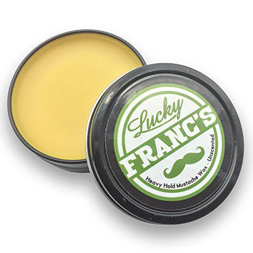 Lucky Franc’s Unscented Mustache Wax - Classic Strong Hold Mustache Wax for Men - All Natural and Scent Free Formula with Beeswax and Coconut Oil - USA Made Mustache Styling Wax - 2 Ounces