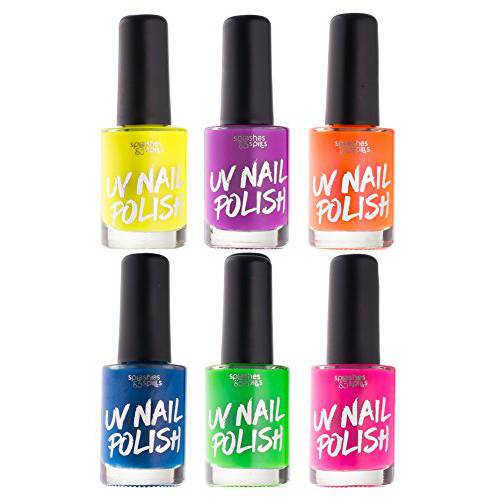 UV Glow Blacklight Nail Polish - 6 Color Variety Pack, 13ml – Day or Night Stage, Clubbing or Costume Makeup by Splashes & Spills