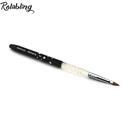 Rolabling Size 2 Black 100% Kolinsky Sable Acrylic Nail Art Brushes UV Gel Nail Painting Pen Brushes (Size 2)