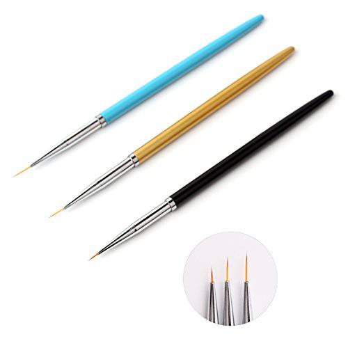 WOKOTO 3 Pcs Set Nail Art Brush Liner Pens With Metal Handle Nail Details Brushes Set With 3 Different Size Lines Drawing Brushes For Girls And Women