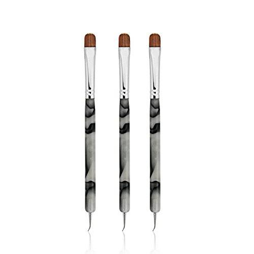 KADS 3pcs/set Kolinsky Sable Brush 2 Way Acrylic Professional French Manicure Clean-up Brush Nail Art Brush Bend Nail Dotting Pen