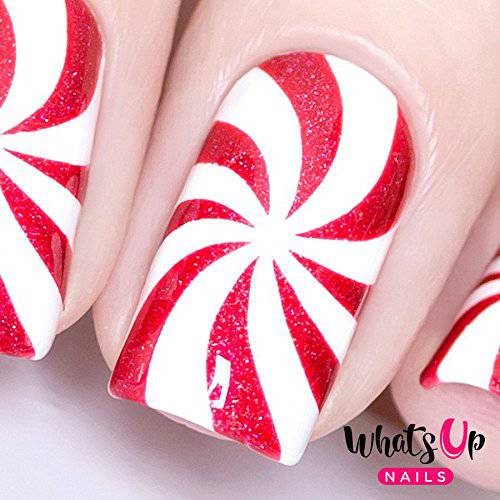 Whats Up Nails - Peppermint Candy Vinyl Stencils for Christmas Nail Art Design (1 Sheet, 12 Stencils)