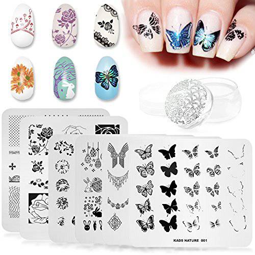 KADS 6 Pcs Nail Art Stamping Plates Flower Butterfly Rabbit Fashion Print Manicure Templates