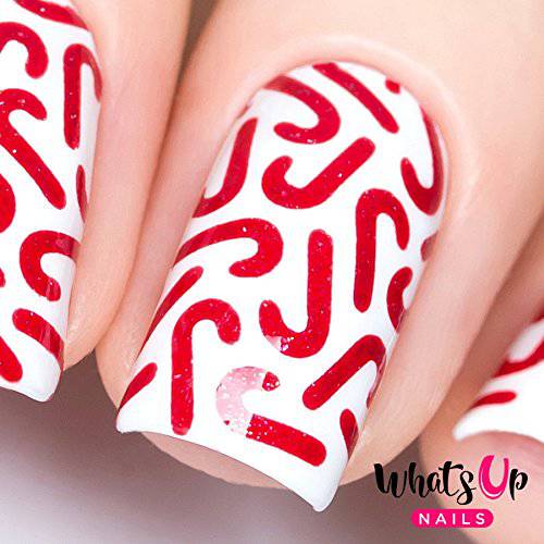 Whats Up Nails - Candy Canes Vinyl Stencils for Christmas Nail Art Design (1 Sheet, 12 Stencils)