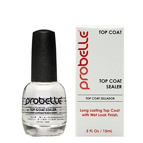Probelle Top Coat Sealer, Quick Dry Nail Polish Top Coat, High Shine Glossy Nail Finish, Instantly Forms Clear Barrier For Enamel Protection, Fast Dry Manicure, Long Lasting Results, 0.5 fl oz/ 15 mL