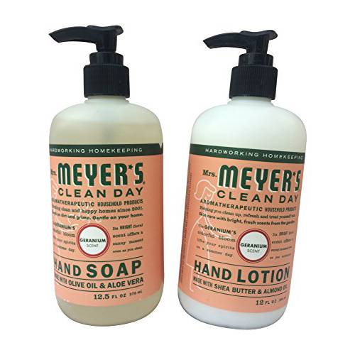 Mrs. Meyers Geranium Hand Lotion (12 oz) and Hand Soap (12.5 oz) bundle